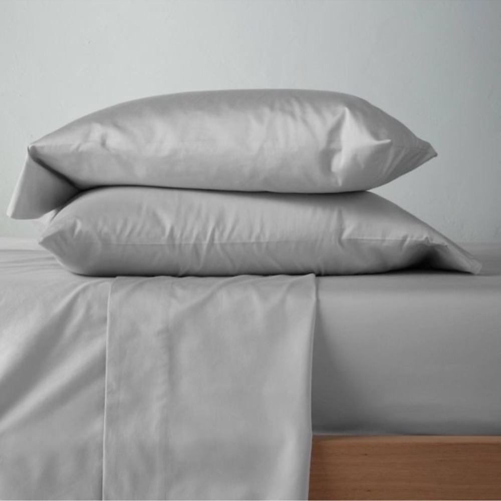 CASALUNA 500 Thread Count Washed Supima Sateen Solid Sheet Set, Light Gr…